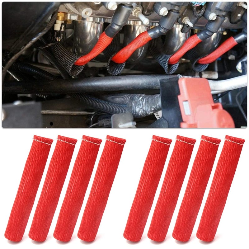 LEDAUT Red 8Cyl Spark Plug Heat Shield Protector and 12pc Engine Separator Insulating Fire Sleeve Wire Protector with Divider Suit for 8mm 9mm 10mm - Image 4